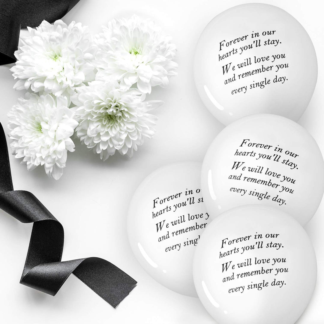 Gejoy 50 Pieces Memorial Balloons Biodegradable Remembrance Balloons White Funeral Balloons and 3 Pieces Balloon Ribbon for Balloon Release, Funeral Decoration