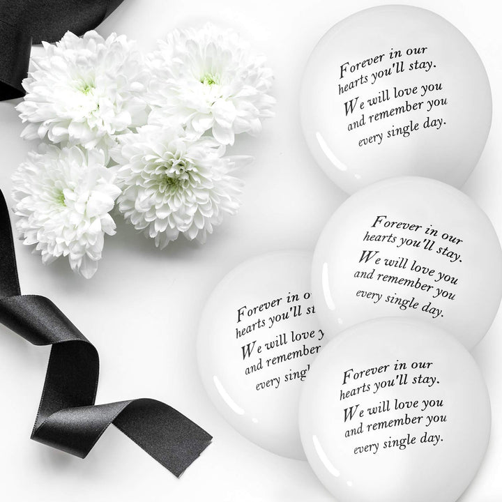 Gejoy 50 Pieces Memorial Balloons Biodegradable Remembrance Balloons White Funeral Balloons and 3 Pieces Balloon Ribbon for Balloon Release, Funeral Decoration