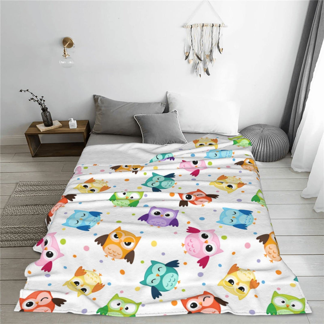 Colorful Owl Throw Blanket Soft Bed Blankets Lightweight Cozy Plush Flannel Fleece Blanket for Sofa Couch Bedroom 60x50