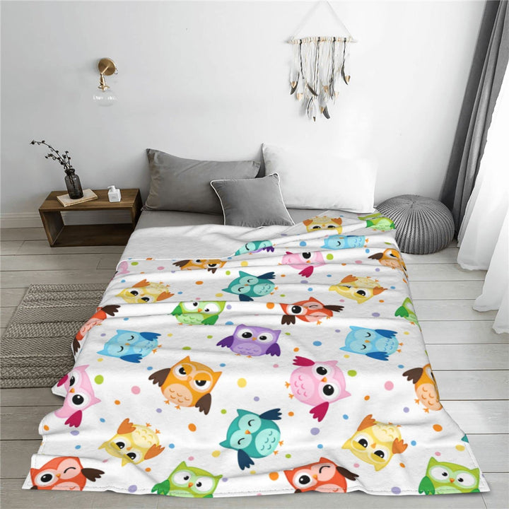 Colorful Owl Throw Blanket Soft Bed Blankets Lightweight Cozy Plush Flannel Fleece Blanket for Sofa Couch Bedroom 60x50