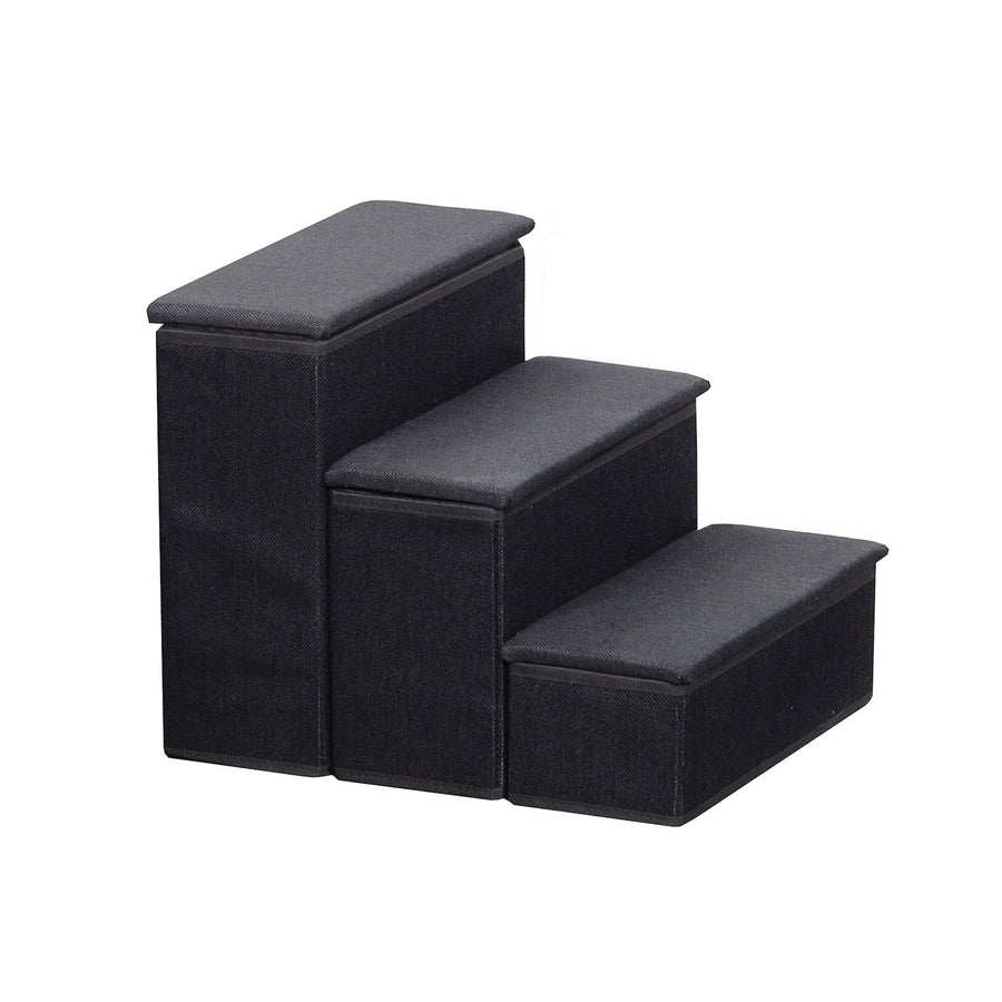 3-Step Pet Steps with Storage Fold Away Pet Stairs for Dogs Cats Fabric Upholstered Padded Tops - Black
