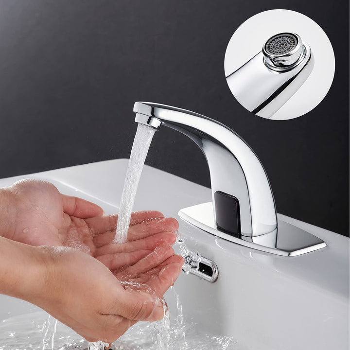 Touchless Bathroom Sink Faucet, Hands Free Automatic Motion Sensor Touchless Faucet with Hole Cover Plate for Commercial or Household, Chrome
