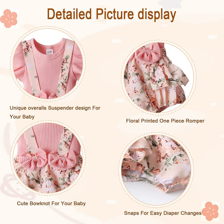 Newborn Baby Girl Clothes Summer Infant Romper Outfit Short Sleeve Suspender Ribbed Shorts Clothing with Headband 0-3 Months