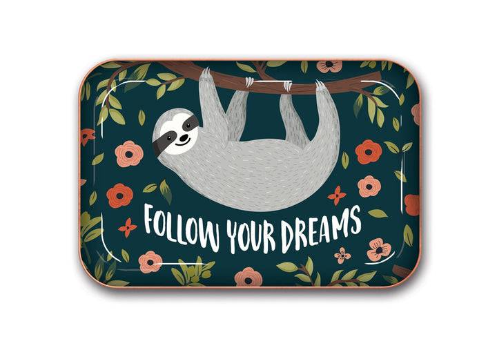 Medium Metal Catchall Tray - Follow Your Dreams Sloth - 7 x 4.75 - Dish Tray with Unique Full-Color Artwork - Holds Jewelry, Change, Paperclips &amp; Trinkets
