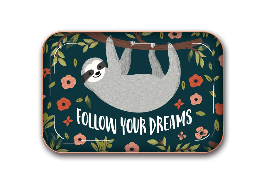 Medium Metal Catchall Tray - Follow Your Dreams Sloth - 7 x 4.75 - Dish Tray with Unique Full-Color Artwork - Holds Jewelry, Change, Paperclips & Trinkets