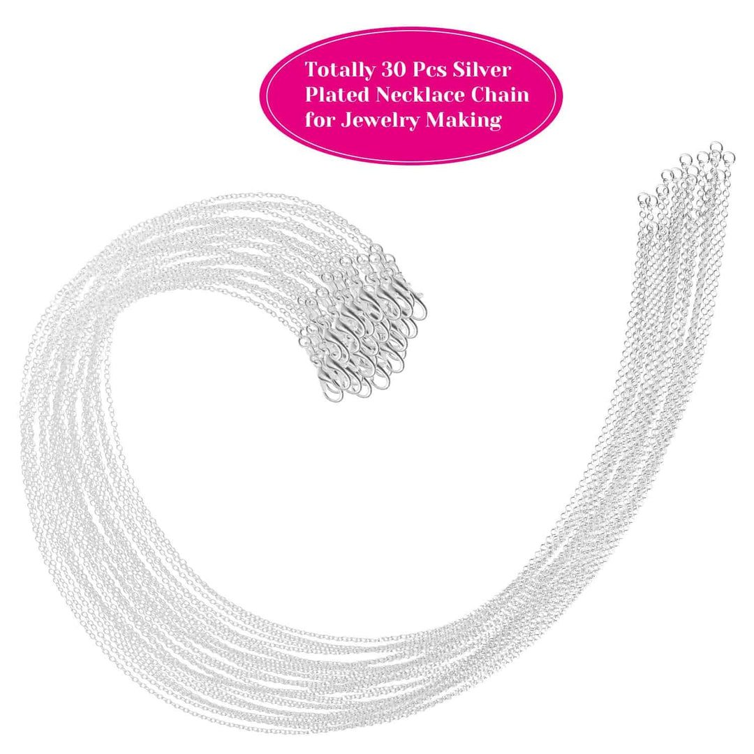 30 Pack Jewelry Making Chains Necklace Chain Bulk Silver Plated Necklace Chains for Necklace Jewelry Making, 1.2 mm (24 Inches)