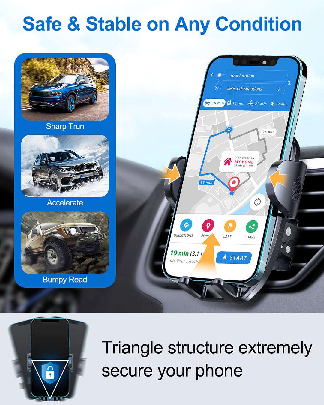 Universal Air Vent Car Mount, [ Big Phones &amp; Thick Case Friendly ] Cell Phone Holder for Car Hands Free Clamp Cradle Vehicle fit for All Apple (B1)