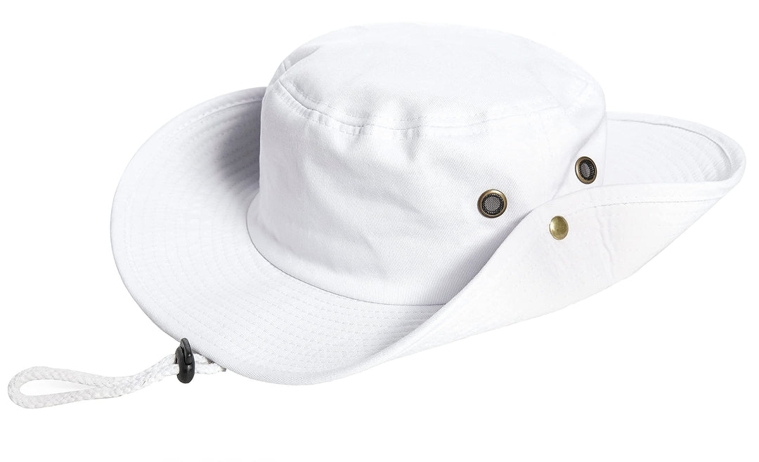 Cotton Sun Hat for Men and Women Wide Brim Foldable Sun Boonie Hunting Fishing Safari Bucket Hat(7 1/2 Size), White, Medium-Large
