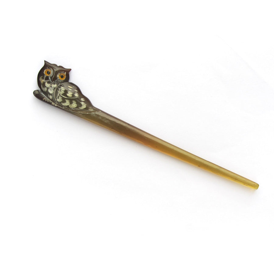 Translucent Owl Buffalo Horn Left Hand Hair Stick, Hairstick, Hair Pin, Hairpin, Hair Accessories, Handmade 6.10