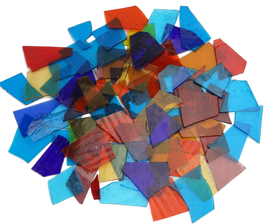 Transparent Textured Stained Glass Pieces Broken Glass Packs Sheets Vibrant Cathedral Glass Mosaic Tiles Supplies for Art Glass Crafts, Irregular Shape and Mixed Colors, 2.2 Pound Value Pack