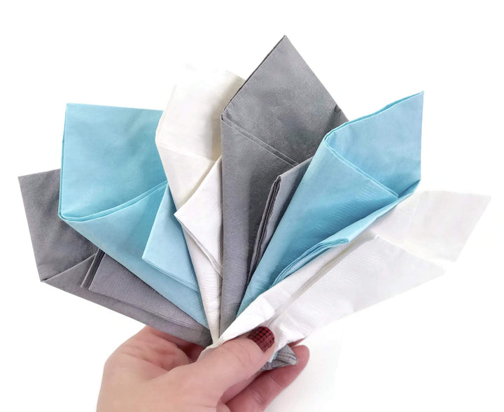 Blue Silver White Party Napkins - Elephant Baby Shower Snowflake Party 50 Set