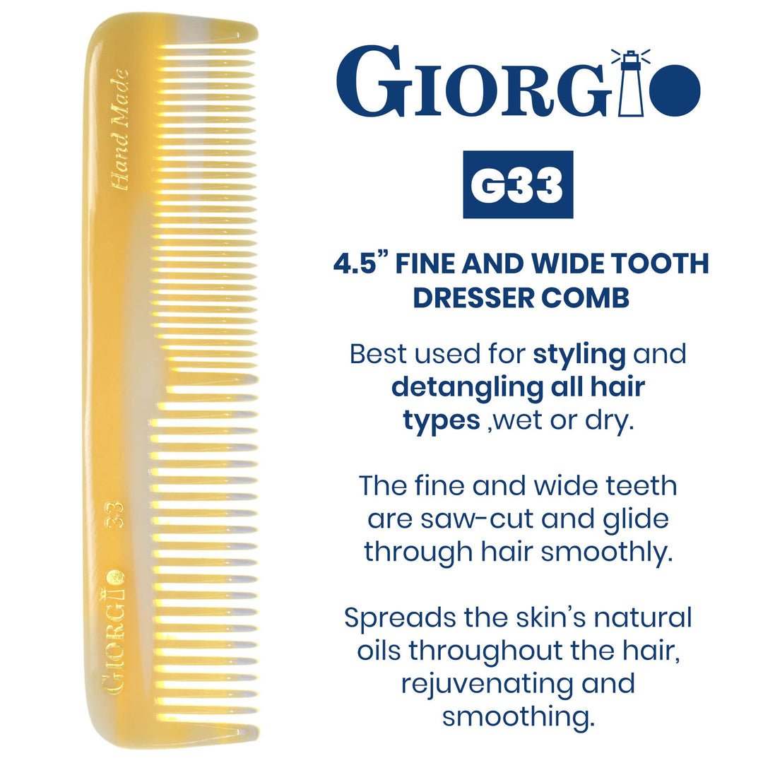 Giorgio G33 4.45 113mm Coarse/Fine Toothed, Flexible men&#39;s Hair, Beard &amp; Mustache Pocket Comb.