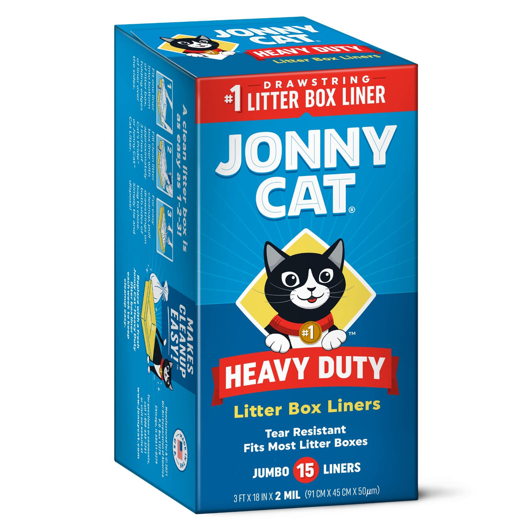 Jonny Cat Litter Box Liners: Heavy Duty - Tear &amp; Leak Resistant - Drawstring Close - Jumbo, 15 Count