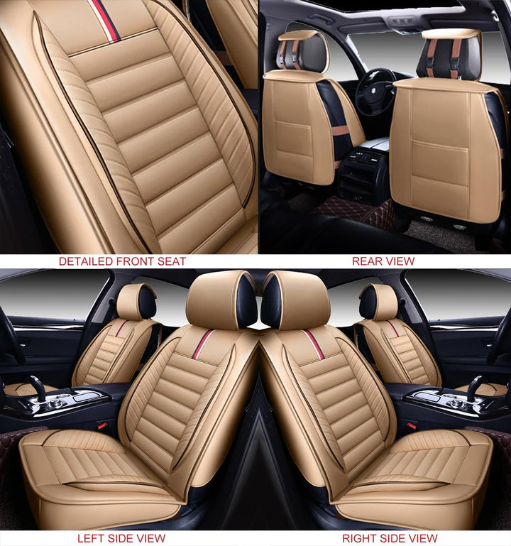 Car Seat Covers Premium Waterproof Faux Leather Cushion Universal Accessories Fit SUV Truck Sedan Automotive Vehicle Auto Interior Protector Front Pair (OS-001 Tan)