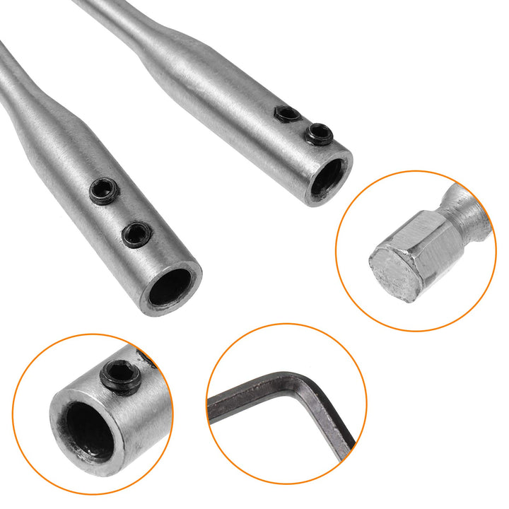 4 Pieces 1/4 Extension Drill Bit Set Wood Spade Drill Bit Extension, 6 and 12 Inches Spade Drill Bit Extension with 2 Pieces Key, Use with High-Carbon Steel Wood Spade Bits
