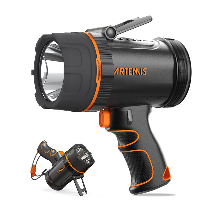 LED Rechargeable Marine Spotlight 1500 Lumen Handheld Spot Light Waterproof Searchlight Portable Boat Flashlight for with Switch Lock and USB Cable for Outdoor Fishing Hiking Hunting