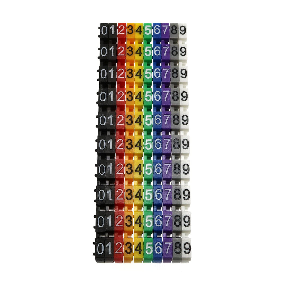 100pcs 6mm2 Colourful C-Type Marker Number Tag Label for 6-10mm Wire, Cable Markers in A Box for RJ45 Cat6 and Cat5E Cables, RG TV Cables