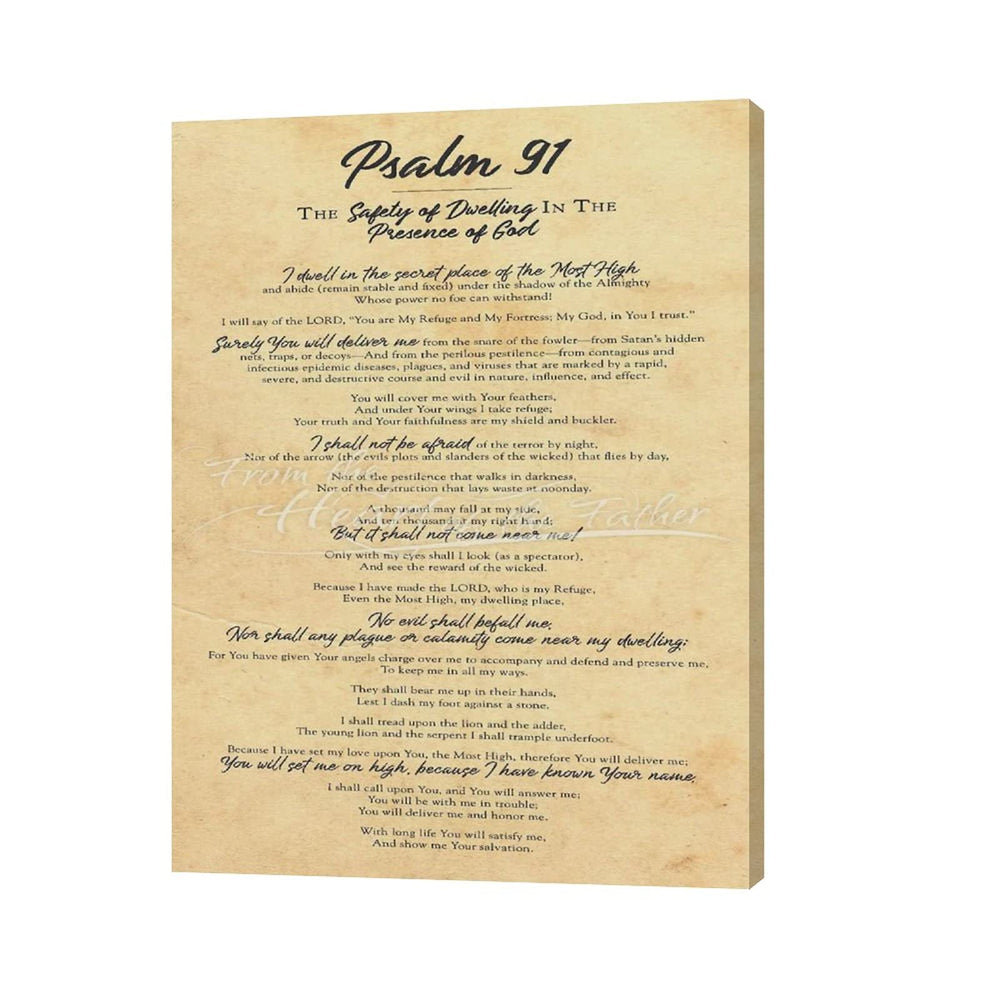 Rustic Bible Verses Canvas Wall Art Psalm 91 Pictures Wall Decor Inspirational Scripture Painting Prints Framed Modern Artwork Home Decoration for Bathroom Living Room Bedroom Church