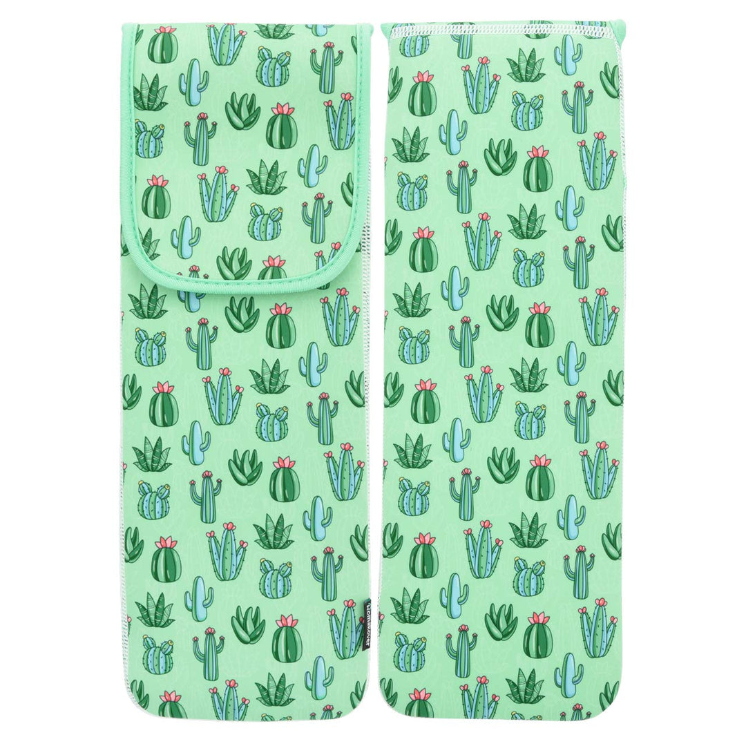 Bluecell Heat Resistant Neoprene Curling Iron Holder Cover Bag Flat Iron Curling Wand Travel Case Pouch 15 x 5 Inches (Green Cactus Pattern)