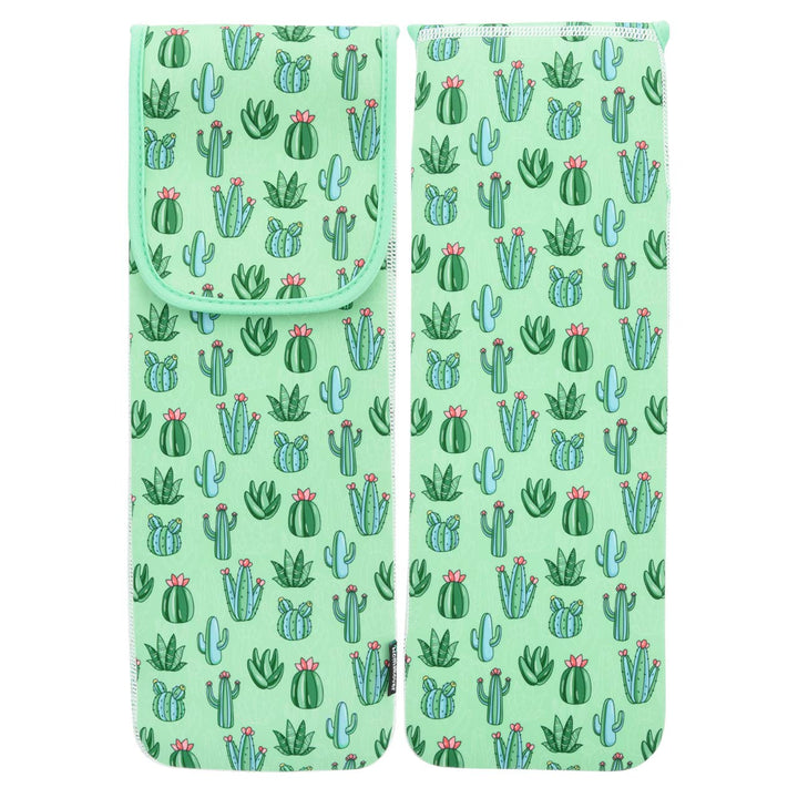 Bluecell Heat Resistant Neoprene Curling Iron Holder Cover Bag Flat Iron Curling Wand Travel Case Pouch 15 x 5 Inches (Green Cactus Pattern)
