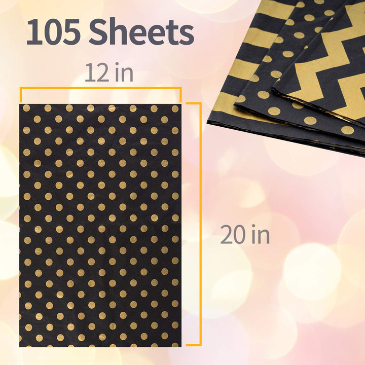 105 Sheets Gold Black Tissue Paper Bulk, Metallic Gift 