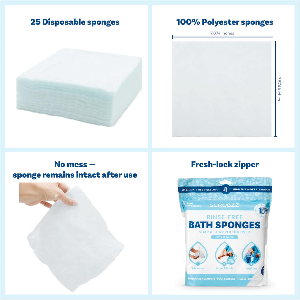 Scrubzz Disposable Rinse Free Bathing Wipes - 25 Pack -