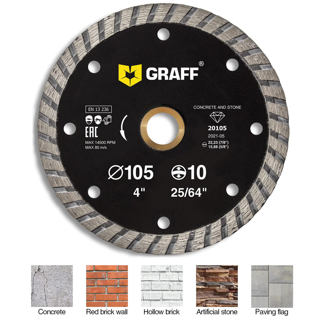 4 Inch Diamond Blade for Angle Grinder - Diamond Cutting Wheel for Cutting Stone, Marble, Granite, Brick, Masonry, Paving Flag, Concrete - Turbo Diamond Saw Blades - 105 mm