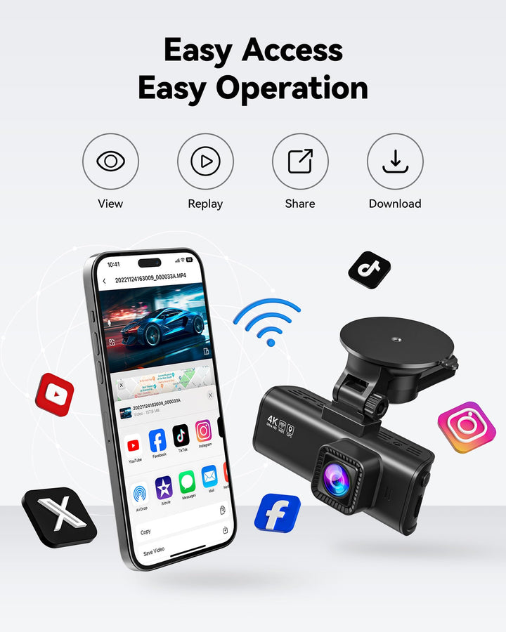 Dash Cam Front Rear, 4K/2.5K Full HD Dash Camera for Cars, Included 32GB Card, Built-in Wi-Fi GPS, 3.16” IPS Screen, Night Vision, 170°Wide Angle, WDR, 24H Parking Mode(F7NP)