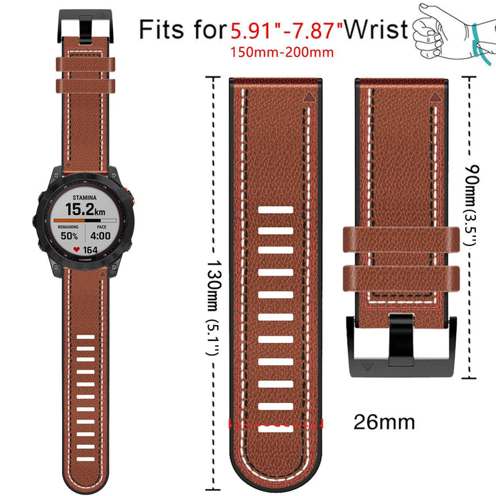 Abanen Quick Fit 26mm Watch Bands for Garmin Fenix 7X Solar/Fenix 6X Pro/Fenix 5X, Fiber Leather with Silicone Lining Stitches Soft Sweat-proof Wrist Strap for Enduro/Enduro 2,Tactix Delta (Brown)
