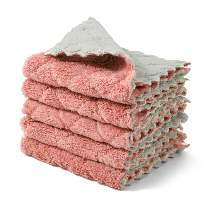 kimteny Cleaning Cloths Kitchen Towels Microfiber Washcloths Lint Free Dish Cloth Reusable Dishtowels Household Super Absorbent Fast Drying, 10x10, Pack of 5 (Pink-Grey)