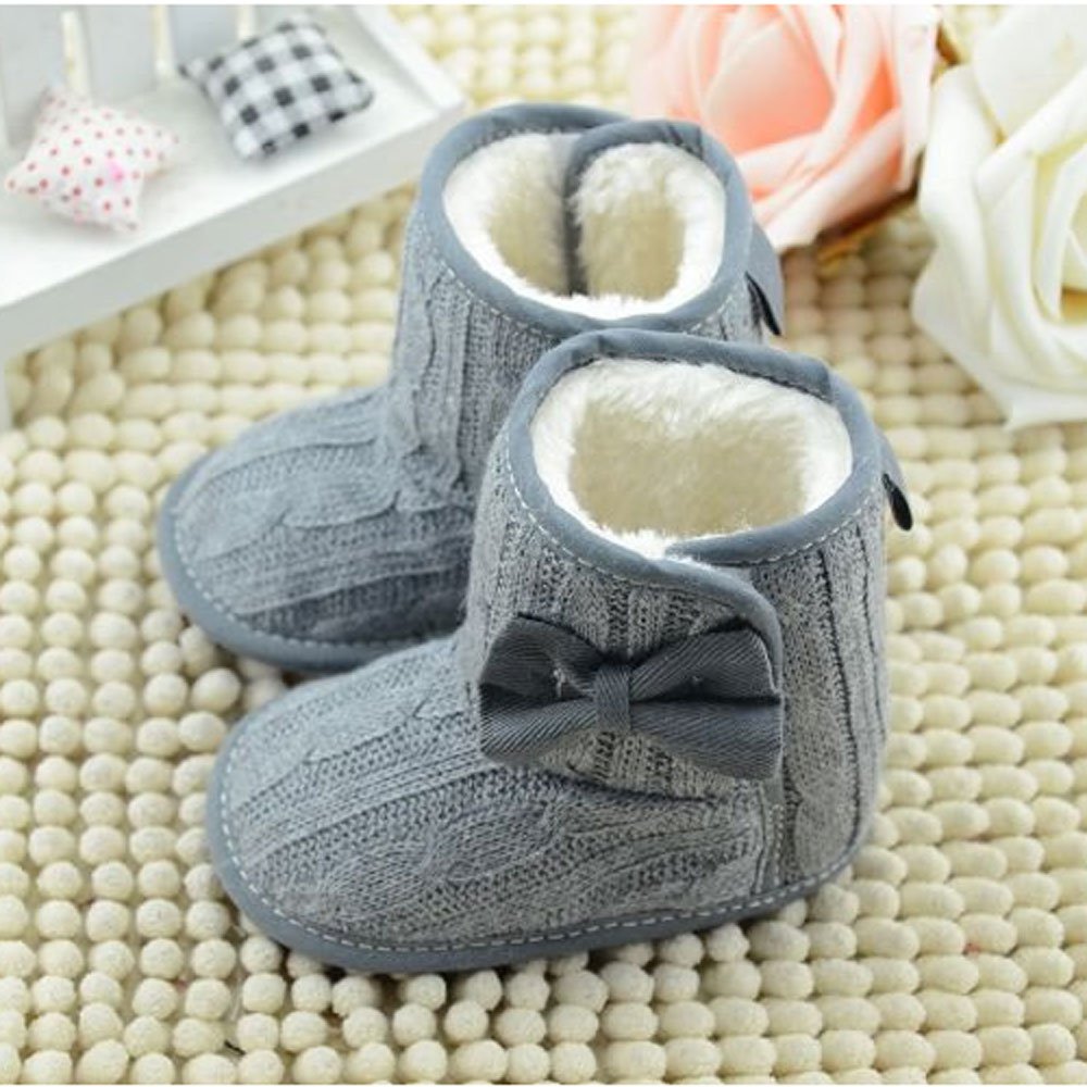 Little Baby Fleece Fur Knit Snow Boots Infant Warm Winter for 0-18 Months (12-18 Months, Grey)