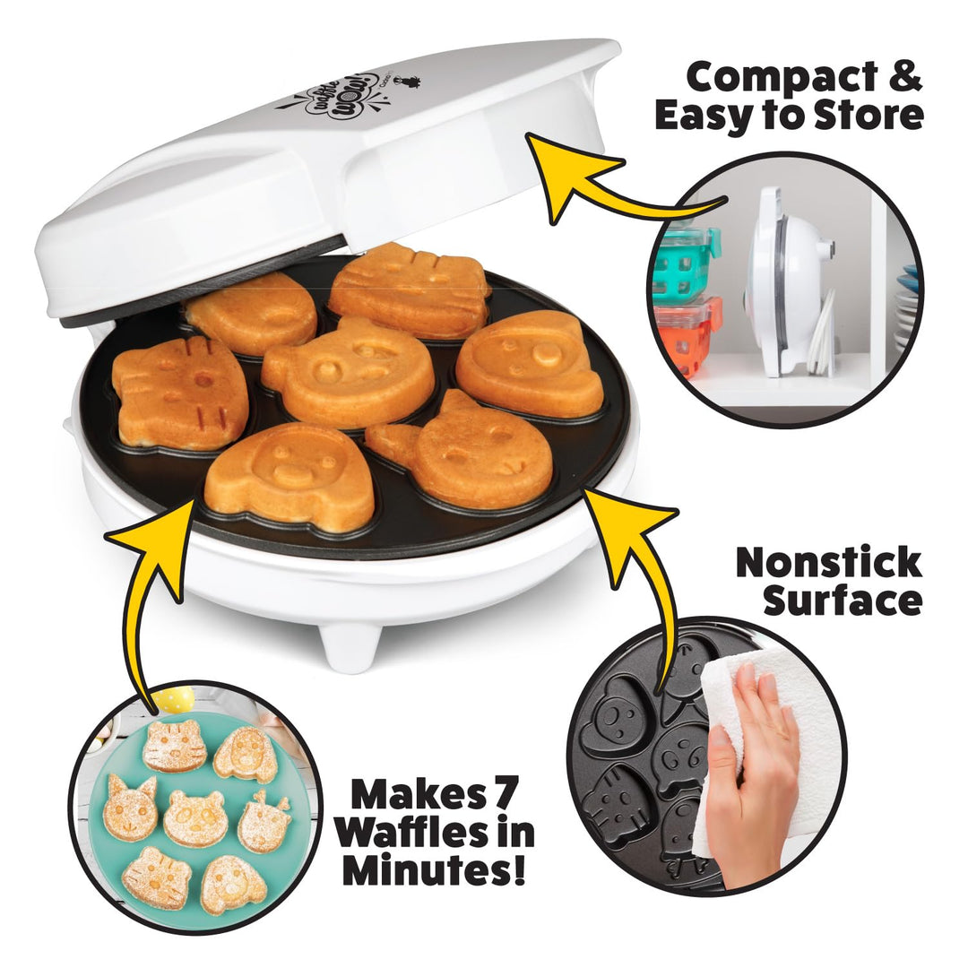 Animal Mini Waffle Maker- Make 7 Different Shaped Pancakes- Includes a Cat Dog Reindeer &amp; More- Electric Nonstick Waffler Iron, Pan Cake Cooker Baker, Fun Holiday Xmas Breakfast- Gift for Kids, Adults