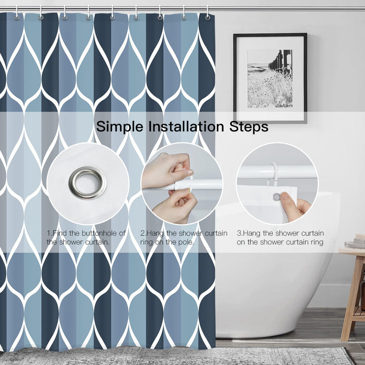 Aegean Blue Fabric Bath Shower Curtain,Waterproof Design and Polyester,Quick-Drying,Heavy Weight,Extra Long Cloth Shower Curtain Set for Bathroom W 72 x H 84,Machine Washable with 12 Hooks