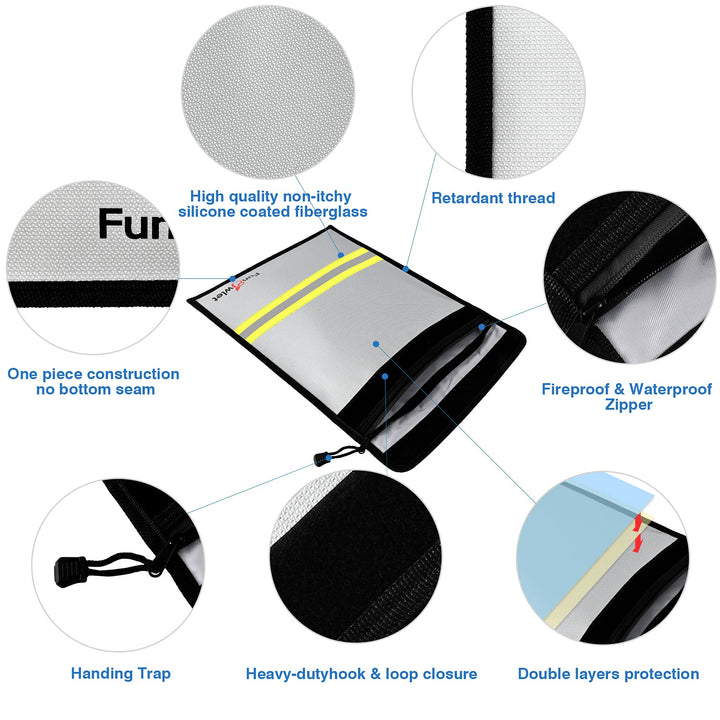 Fireproof Waterproof Money Document Bag - 15 x 11 Upgraded Zipper Bags, Fire &amp; Water Resistant Storage Organizer Pouch for A4 A5 Documents Holder,File,Cash,Jewelry,Passport,Tablet,Laptop (Gray)