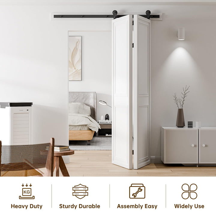 6.6FT Heavy Duty Sturdy Sliding Barn Door Hardware Kit for Single Door - Smoothly and Quietly -Easy to Install, Fit 39.6 Wide Door(J Shape Hanger)…