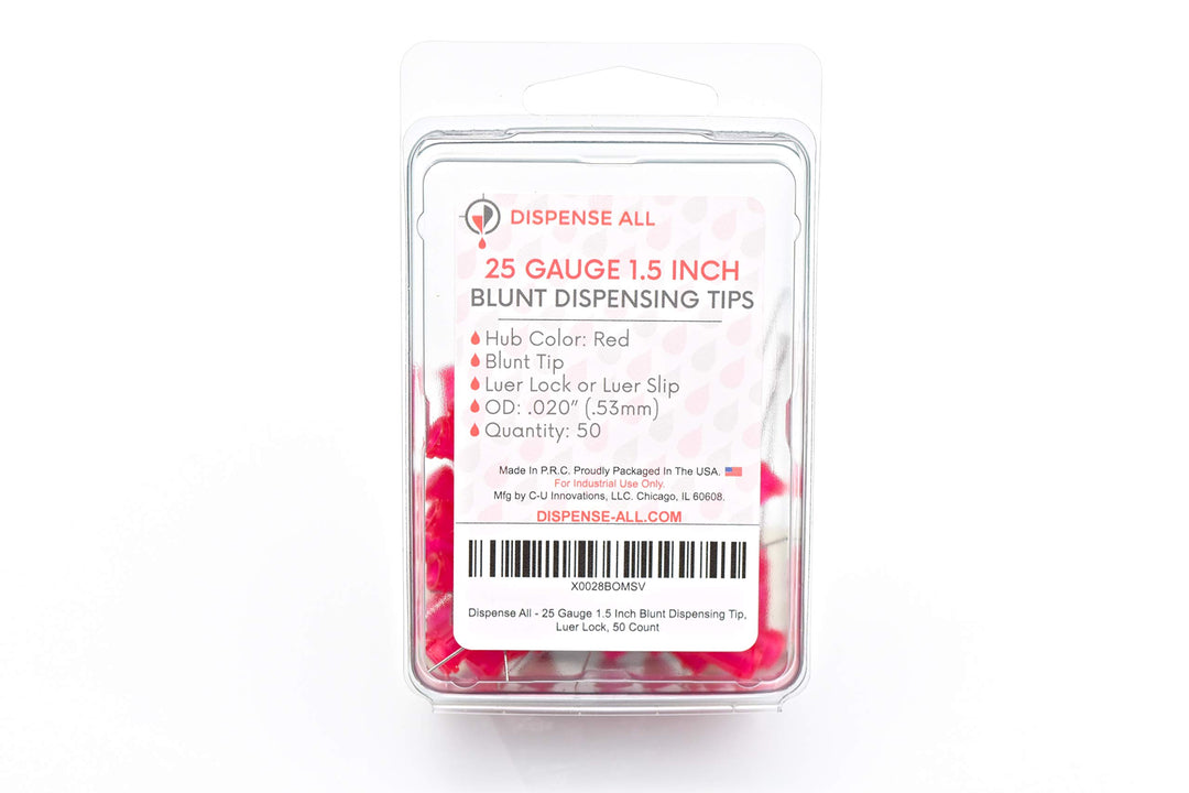 - 25 Gauge 1.5 Inch Blunt Tipped Dispensing Needles, Luer Lock, 50 Count