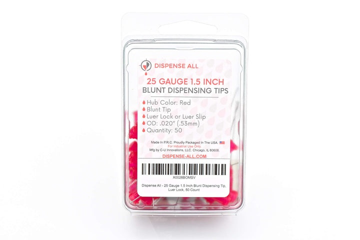 - 25 Gauge 1.5 Inch Blunt Tipped Dispensing Needles, Luer Lock, 50 Count