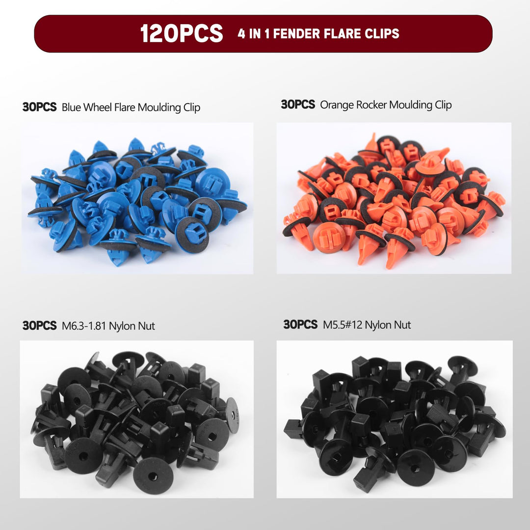 120Pcs Fender Flare Clips, Xislet Retainer Fastener Rivets for Bumper Fender Liner 90189-06065 Compatible with Toyota 4Runner Tacoma RAV4 Replace 75495-35010 75397-35010 90189-06013