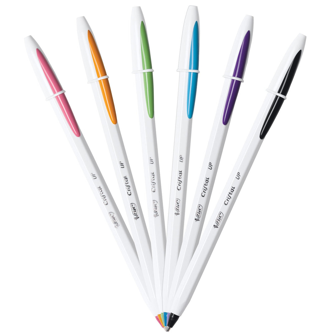 BIC Cristal Up Ballpoint Pen, Medium Point (1.2mm) Distributes Ink Evenly, Assorted Colors, 6-Count