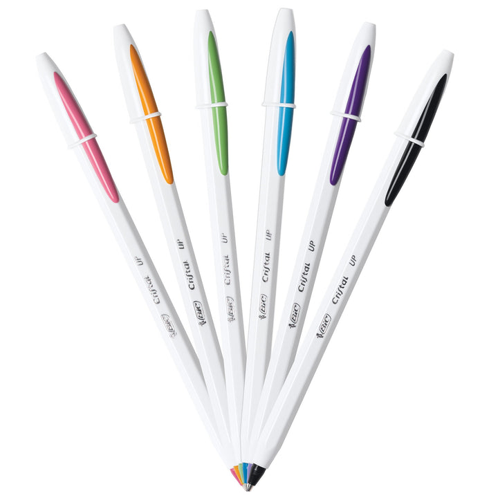 BIC Cristal Up Ballpoint Pen, Medium Point (1.2mm) Distributes Ink Evenly, Assorted Colors, 6-Count