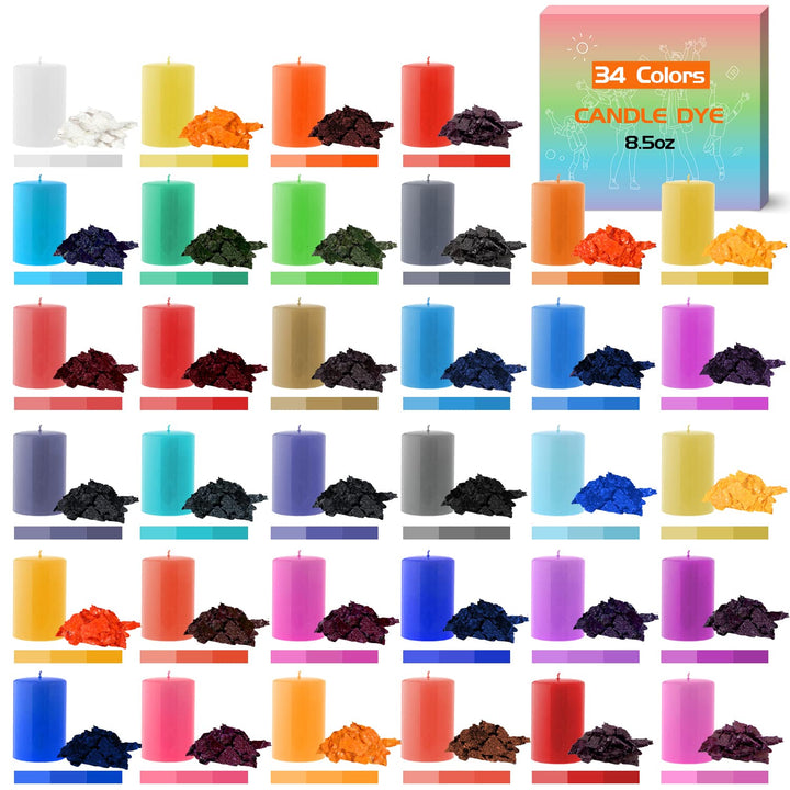 Candle Color Dye for Soy Wax, Safe and Natural- 34 Popular Colors for Candle Making - 8.5oz