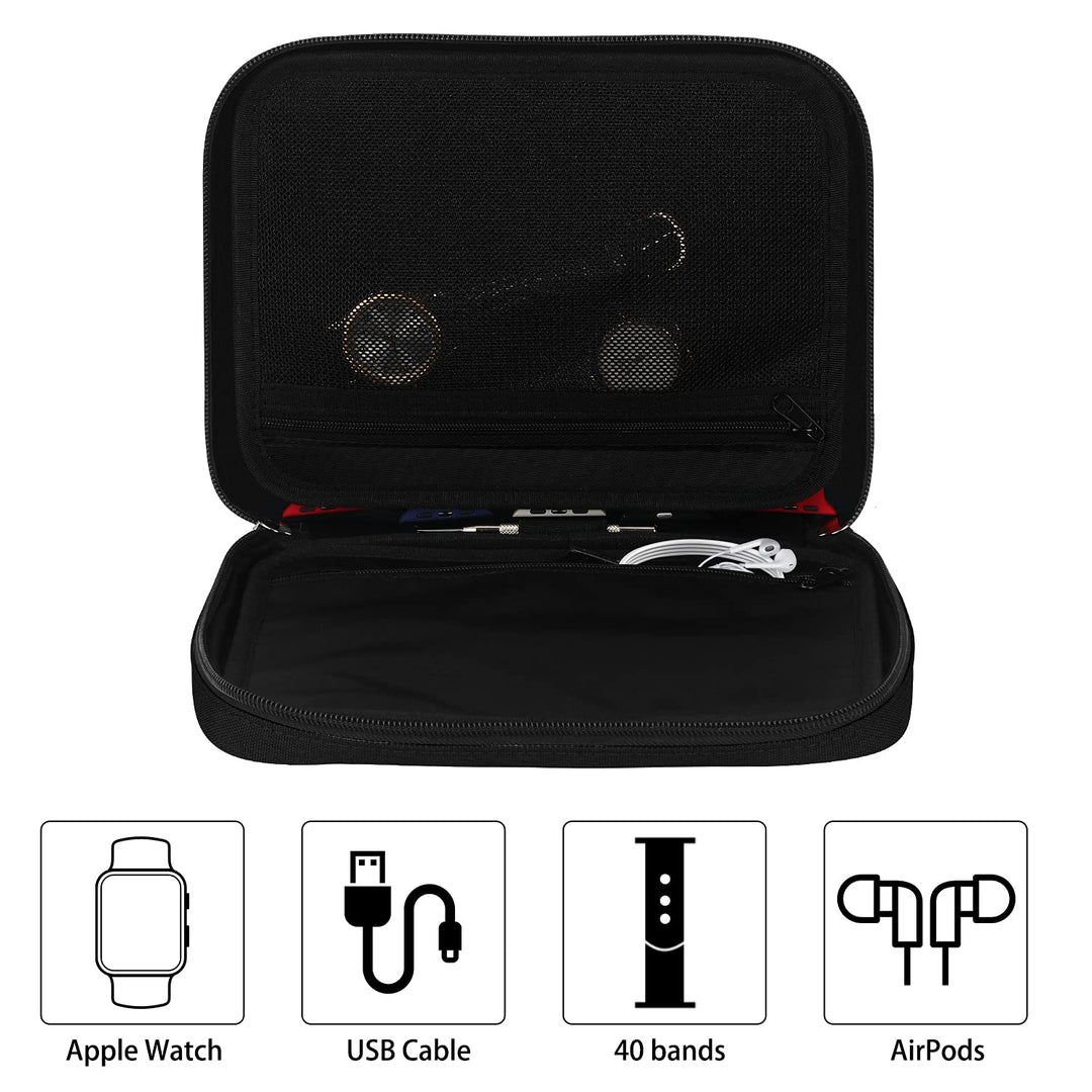 40 Watch Bands Storage Bag, Nylon Spill-resistant Watch Band Organizer Bag Carrying Case Travel Watch Straps Carrying Bag Pouch Compatible with Apple Watch Bands, Watch Band Pin, Cable-Black