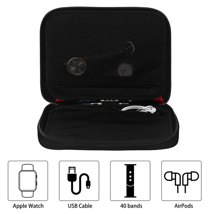 40 Watch Bands Storage Bag, Nylon Spill-resistant Watch Band Organizer Bag Carrying Case Travel Watch Straps Carrying Bag Pouch Compatible with Apple Watch Bands, Watch Band Pin, Cable-Black