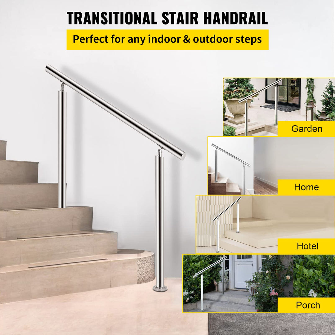 Stainless Steel Handrail 551LBS Load Handrail for Outdoor Steps 39x34 Outdoor Stair Railing Silver Stair Handrail Transitional Range from 0 to 90° Stair Rail Fits 2-3 Steps with Screw Kit