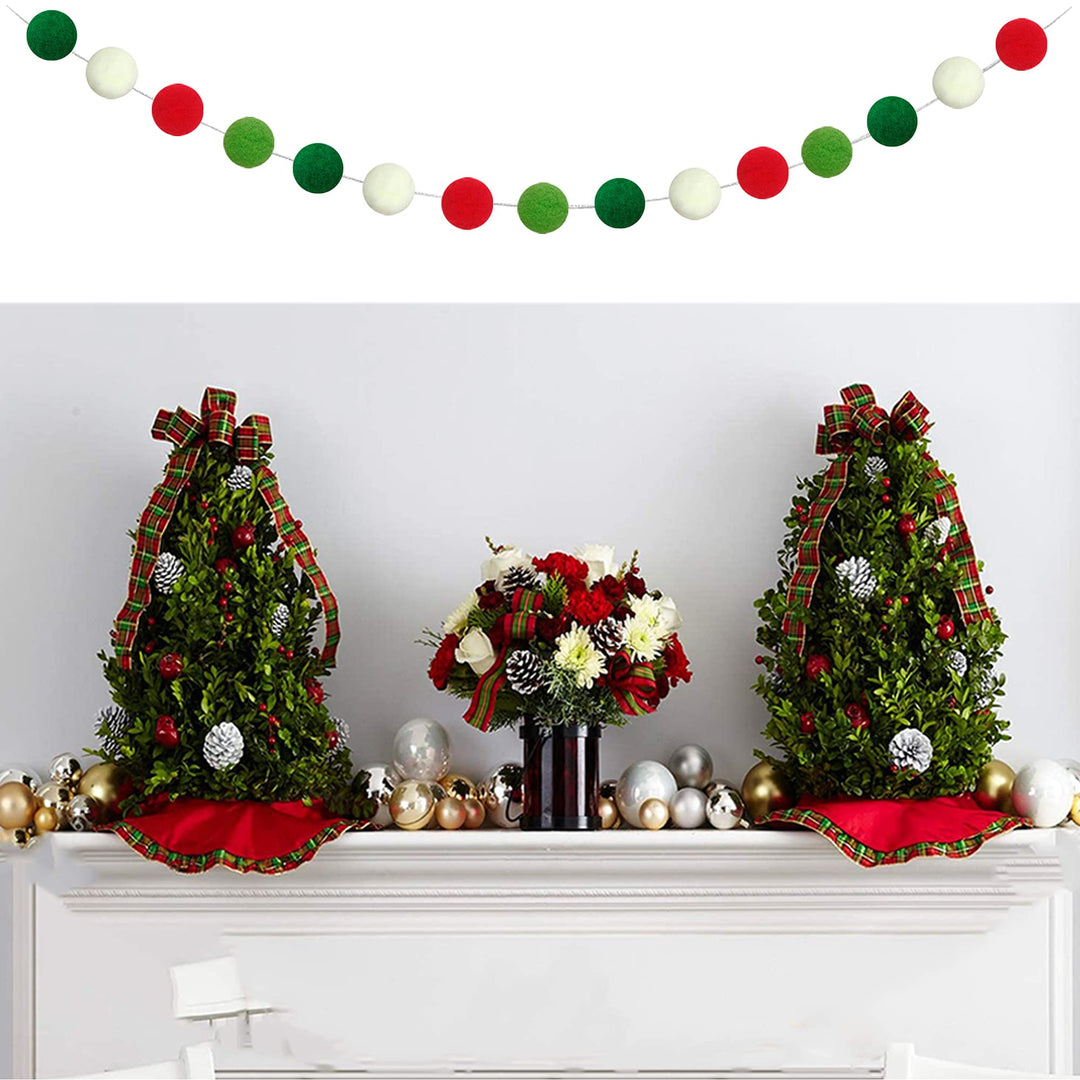 Christmas Felt Ball Garland Christmas Pom Pom Garland Christmas Decoration Holiday Decor 25mm 30 Balls NO DIY Required