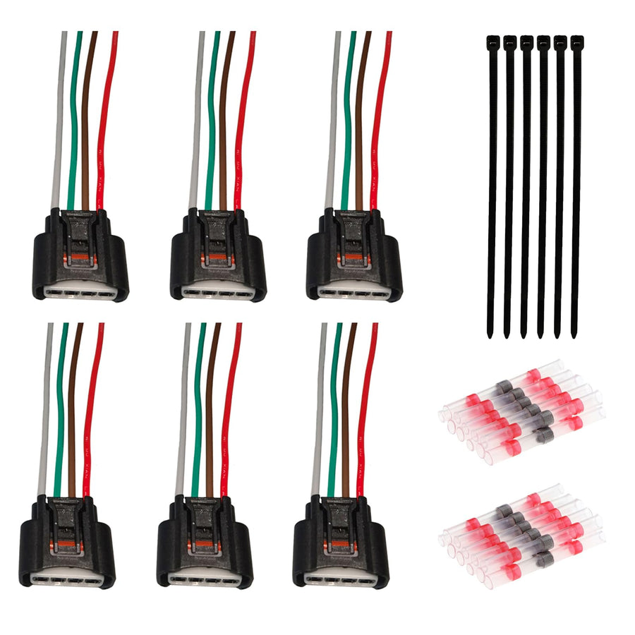 Set of 6 Ignition Coil Connector Plug Harness Replacement for Chevrolet Toyota Lexus Pontiac Scion Ignition Coil Female Connector Plug Harness Pigtail 4-Way Female 90980-11885