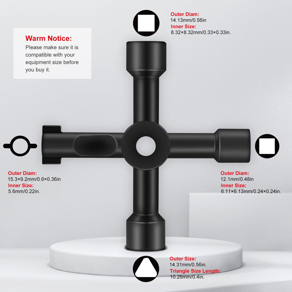 4 Way Sillcock Water Key Multi-functional Universal Cross Water Spigot Key Zinc Alloy Plumbers Electricians Valve Tools Black Silcock Key 4 Way