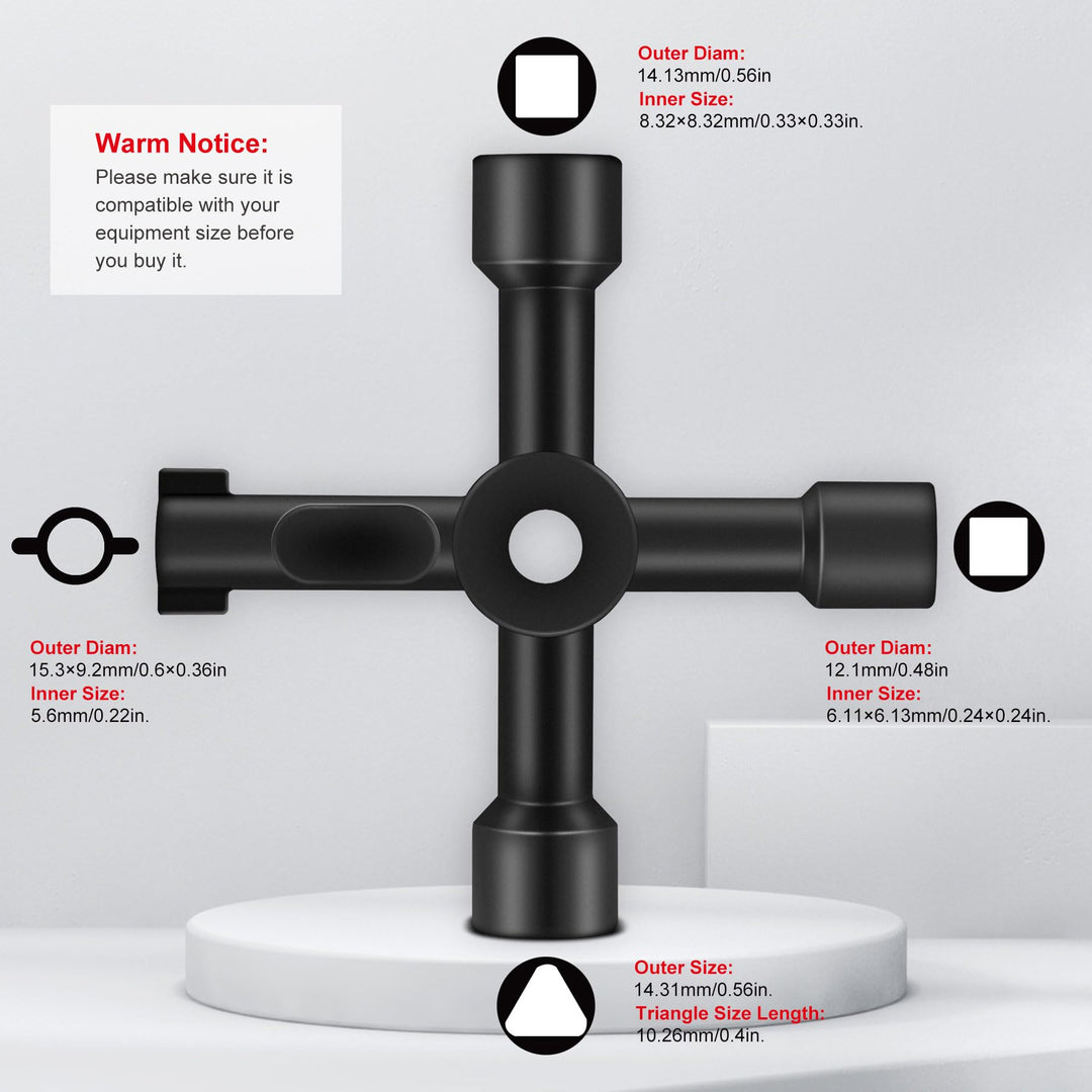 4 Way Sillcock Water Key Multi-functional Universal Cross Water Spigot Key Zinc Alloy Plumbers Electricians Valve Tools Black Silcock Key 4 Way