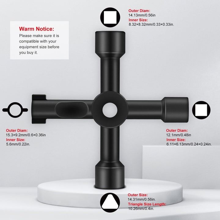 4 Way Sillcock Water Key Multi-functional Universal Cross Water Spigot Key Zinc Alloy Plumbers Electricians Valve Tools Black Silcock Key 4 Way