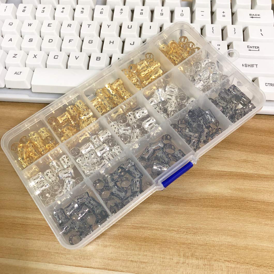 210 Pieces Dreadlocks Beads Strong Iron Hair Cuffs 8mm Dread Locks Decoration Braiding Filigree Hair Jewelry (Gold/Silver/Gun Black,Not Easy Break)
